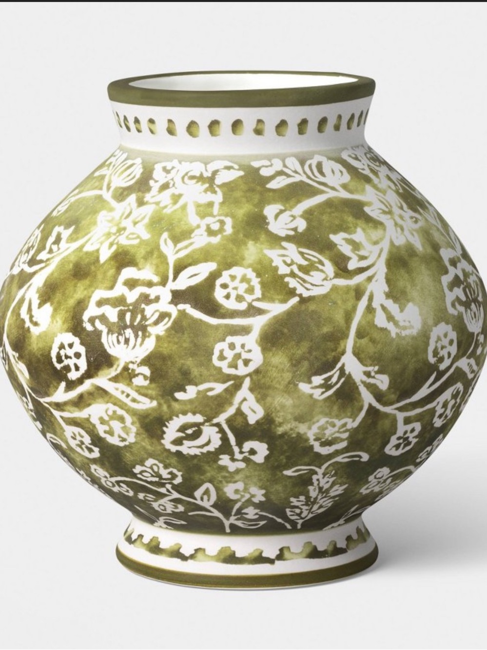 Green and White Short Floral Painted Ceramic Vase - Threshold™ Spring 2026